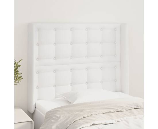 Tăblie de pat cu aripioare, alb, 93x16x118/128 cm, piele eco