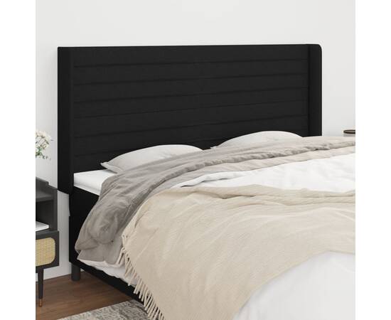 Tăblie de pat cu aripioare, negru, 163x16x118/128 cm, textil