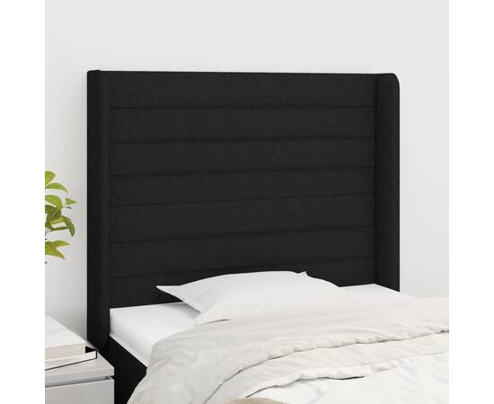 Tăblie de pat cu aripioare, negru, 93x16x118/128 cm, textil