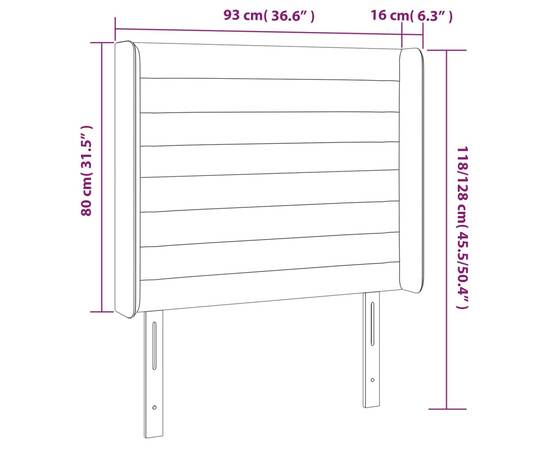 Tăblie de pat cu aripioare, negru, 93x16x118/128 cm, textil, 9 image