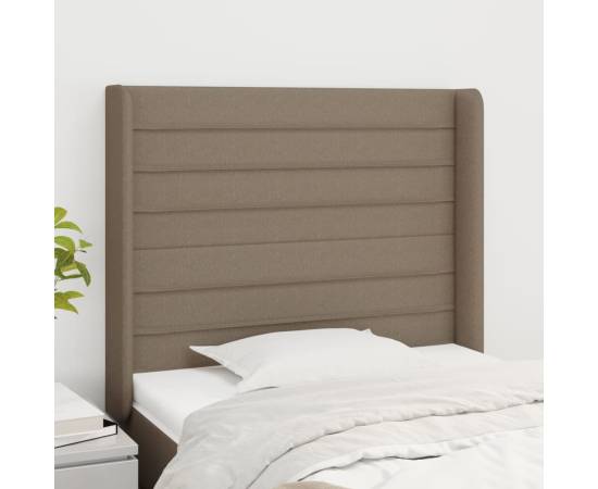 Tăblie de pat cu aripioare gri taupe 103x16x118/128 cm textil