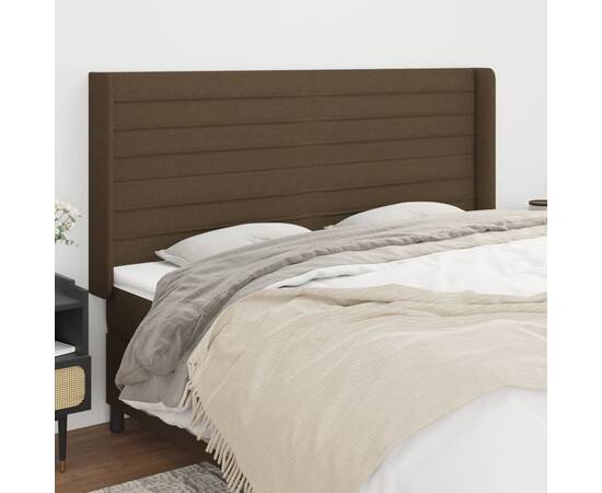 Tăblie de pat cu aripioare maro închis 183x16x118/128 cm textil