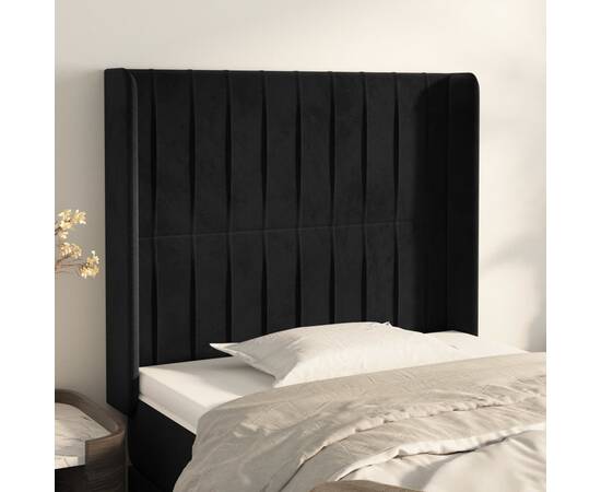 Tăblie de pat cu aripioare, negru, 103x16x118/128 cm, catifea