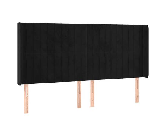 Tăblie de pat cu aripioare, negru, 183x16x118/128 cm, catifea, 2 image