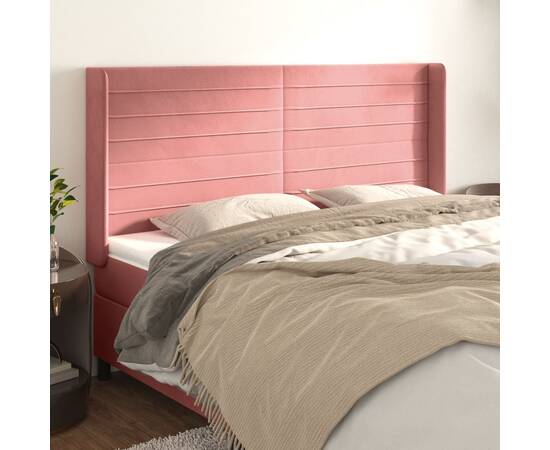 Tăblie de pat cu aripioare, roz, 163x16x118/128 cm, catifea