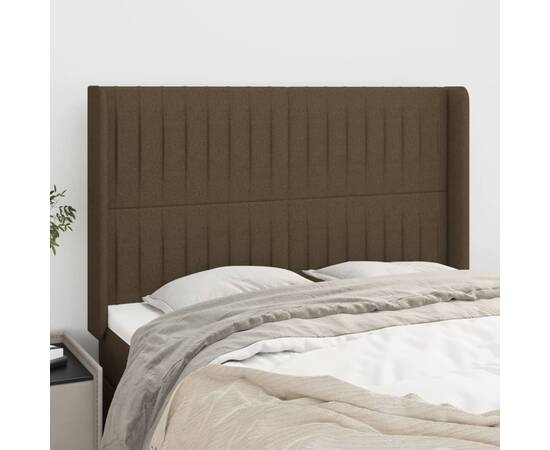 Tăblie de pat cu aripioare maro închis 147x16x118/128 cm textil
