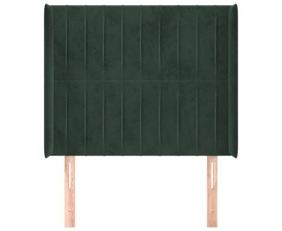 Tăblie pat cu aripioare verde închis 103x16x118/128 cm catifea, 3 image