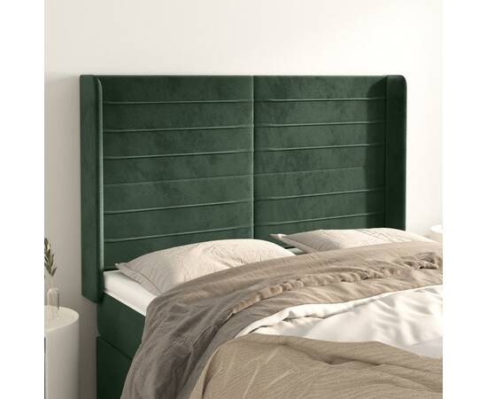 Tăblie pat cu aripioare verde închis 147x16x118/128 cm catifea