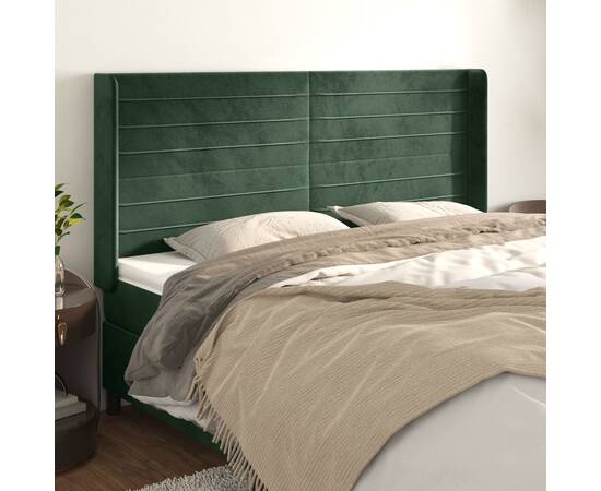 Tăblie pat cu aripioare verde închis 203x16x118/128 cm catifea
