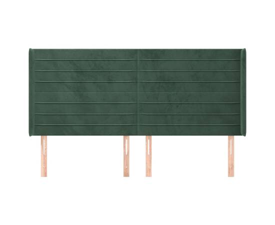 Tăblie pat cu aripioare verde închis 203x16x118/128 cm catifea, 3 image