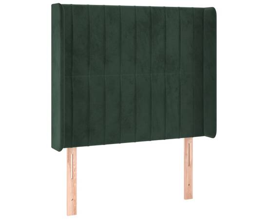 Tăblie pat cu aripioare verde închis 83x16x118/128 cm catifea, 2 image