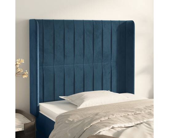 Tăblie pat cu urechi albastru închis 103x16x118/128 cm catifea