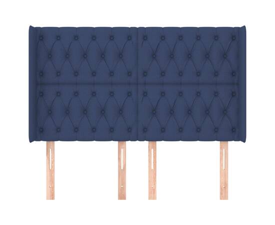 Tăblie de pat cu aripioare, albastru, 163x16x118/128 cm, textil, 3 image