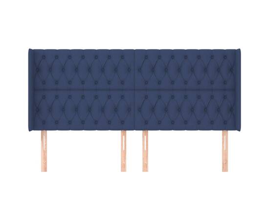 Tăblie de pat cu aripioare, albastru, 203x16x118/128 cm, textil, 3 image