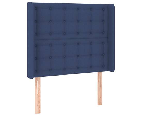 Tăblie de pat cu aripioare, albastru, 83x16x118/128 cm, textil, 2 image