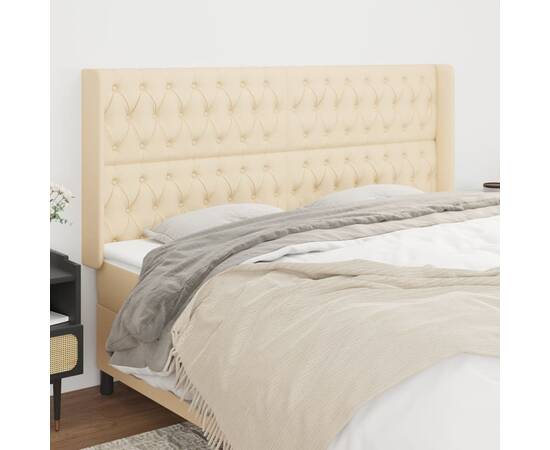 Tăblie de pat cu aripioare, crem, 183x16x118/128 cm, textil