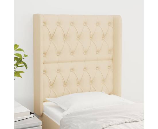 Tăblie de pat cu aripioare, crem, 83x16x118/128 cm, textil