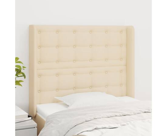 Tăblie de pat cu aripioare, crem, 83x16x118/128 cm, textil
