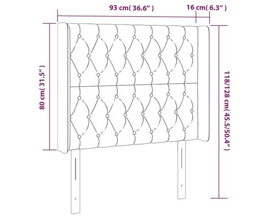 Tăblie de pat cu aripioare, crem, 93x16x118/128 cm, textil, 9 image