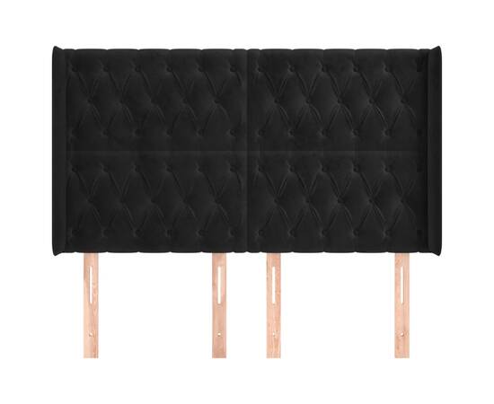 Tăblie de pat cu aripioare, negru, 163x16x118/128 cm, catifea, 3 image