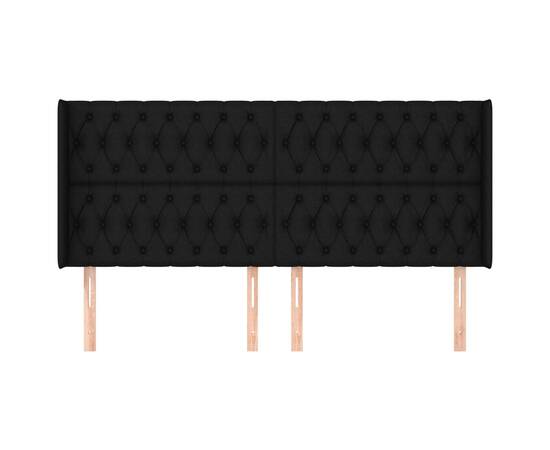 Tăblie de pat cu aripioare, negru, 183x16x118/128 cm, textil, 3 image