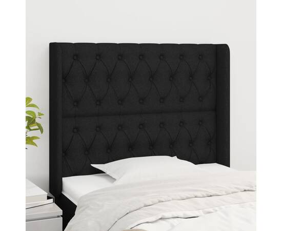 Tăblie de pat cu aripioare, negru, 93x16x118/128 cm, textil