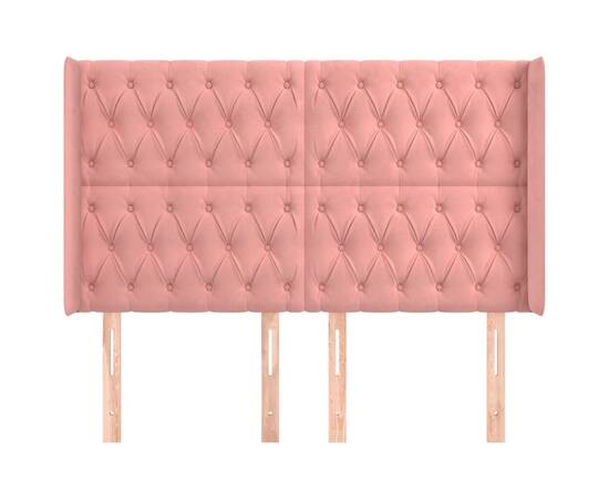 Tăblie de pat cu aripioare, roz, 163x16x118/128 cm, catifea, 3 image