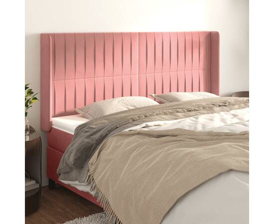 Tăblie de pat cu aripioare, roz, 203x16x118/128 cm, catifea
