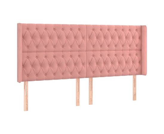 Tăblie de pat cu aripioare, roz, 203x16x118/128 cm, catifea, 2 image