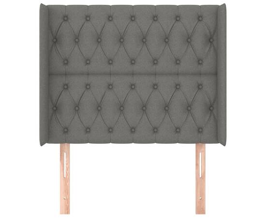 Tăblie de pat cu aripioare gri închis 103x16x118/128 cm textil, 3 image
