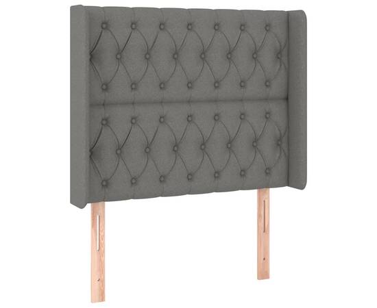 Tăblie de pat cu aripioare gri închis 103x16x118/128 cm textil, 2 image