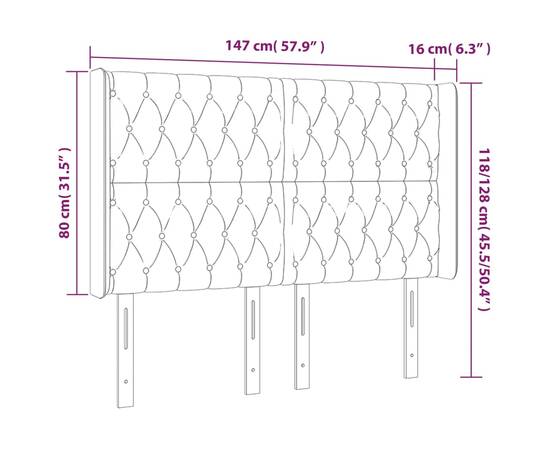 Tăblie de pat cu aripioare gri închis 147x16x118/128 cm textil, 9 image