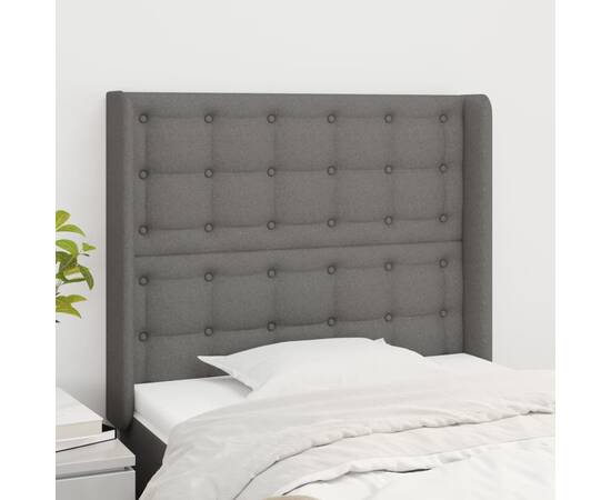 Tăblie de pat cu aripioare gri închis 83x16x118/128 cm textil