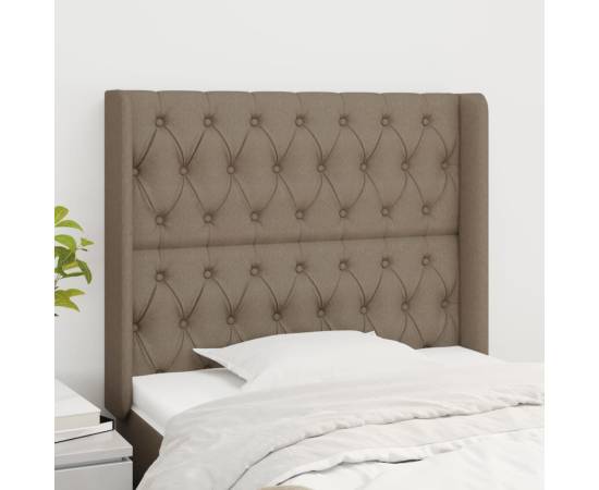 Tăblie de pat cu aripioare gri taupe 103x16x118/128 cm textil