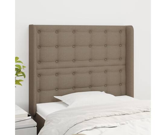 Tăblie de pat cu aripioare gri taupe 93x16x118/128 cm textil