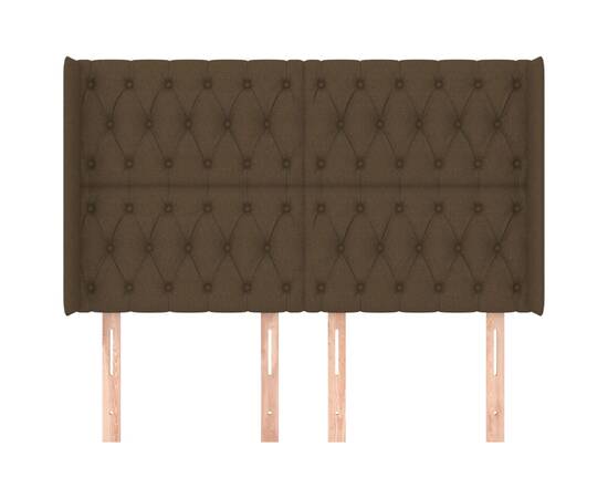 Tăblie de pat cu aripioare maro închis 147x16x118/128 cm textil, 3 image