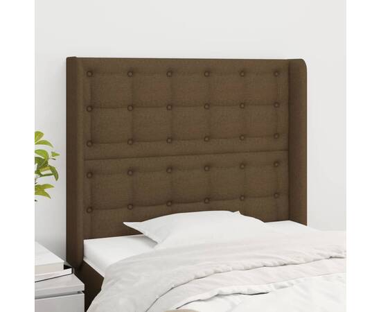 Tăblie de pat cu aripioare maro închis 83x16x118/128 cm textil