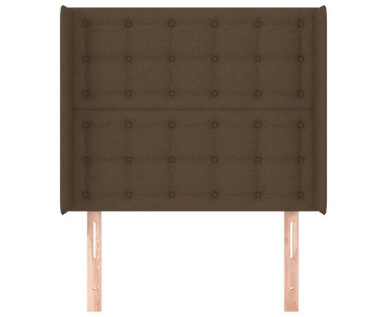 Tăblie de pat cu aripioare maro închis 93x16x118/128 cm textil, 3 image
