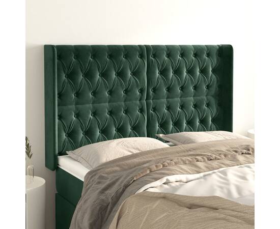 Tăblie pat cu aripioare verde închis 163x16x118/128 cm catifea