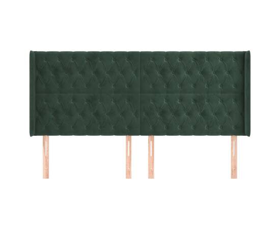 Tăblie pat cu aripioare verde închis 203x16x118/128 cm catifea, 3 image