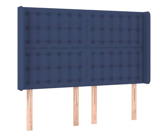 Tăblie de pat cu aripioare, albastru, 147x16x118/128 cm, textil, 2 image