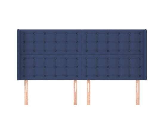 Tăblie de pat cu aripioare, albastru, 163x16x118/128 cm, textil, 3 image