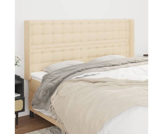 Tăblie de pat cu aripioare, crem, 163x16x118/128 cm, textil