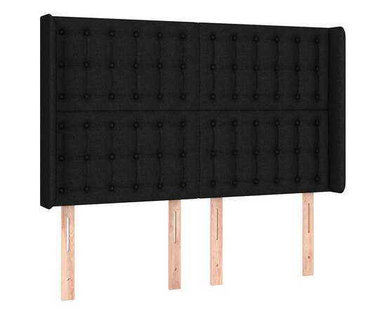 Tăblie de pat cu aripioare, negru, 147x16x118/128 cm, textil, 2 image
