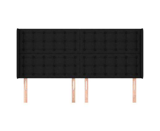 Tăblie de pat cu aripioare, negru, 163x16x118/128 cm, textil, 3 image