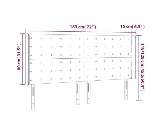 Tăblie de pat cu aripioare, negru, 183x16x118/128 cm, textil, 9 image