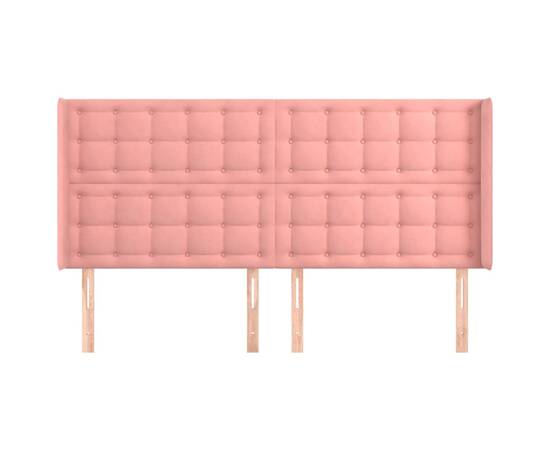 Tăblie de pat cu aripioare, roz, 203x16x118/128 cm, catifea, 3 image