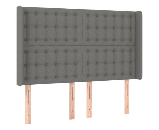 Tăblie de pat cu aripioare gri închis 147x16x118/128 cm textil, 2 image