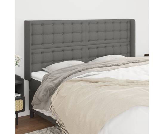 Tăblie de pat cu aripioare gri închis 163x16x118/128 cm textil