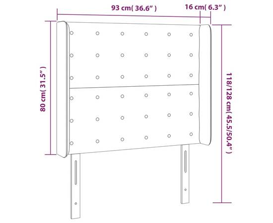 Tăblie de pat cu aripioare gri închis 93x16x118/128 cm catifea, 9 image